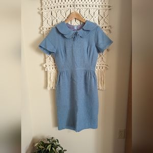 Vintage Wool Collared Blue Dress